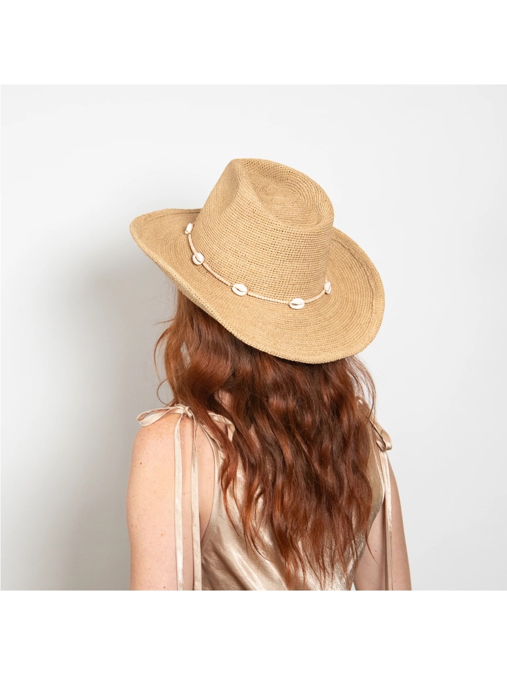 Wyeth Reed Shell Trim Band Raffia Rancher Hat Like New - Picture 10 of 11